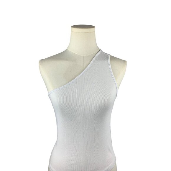 Madewell Womens One-Shoulder White Ribbed Tank Top Size M - Picture 3 of 5